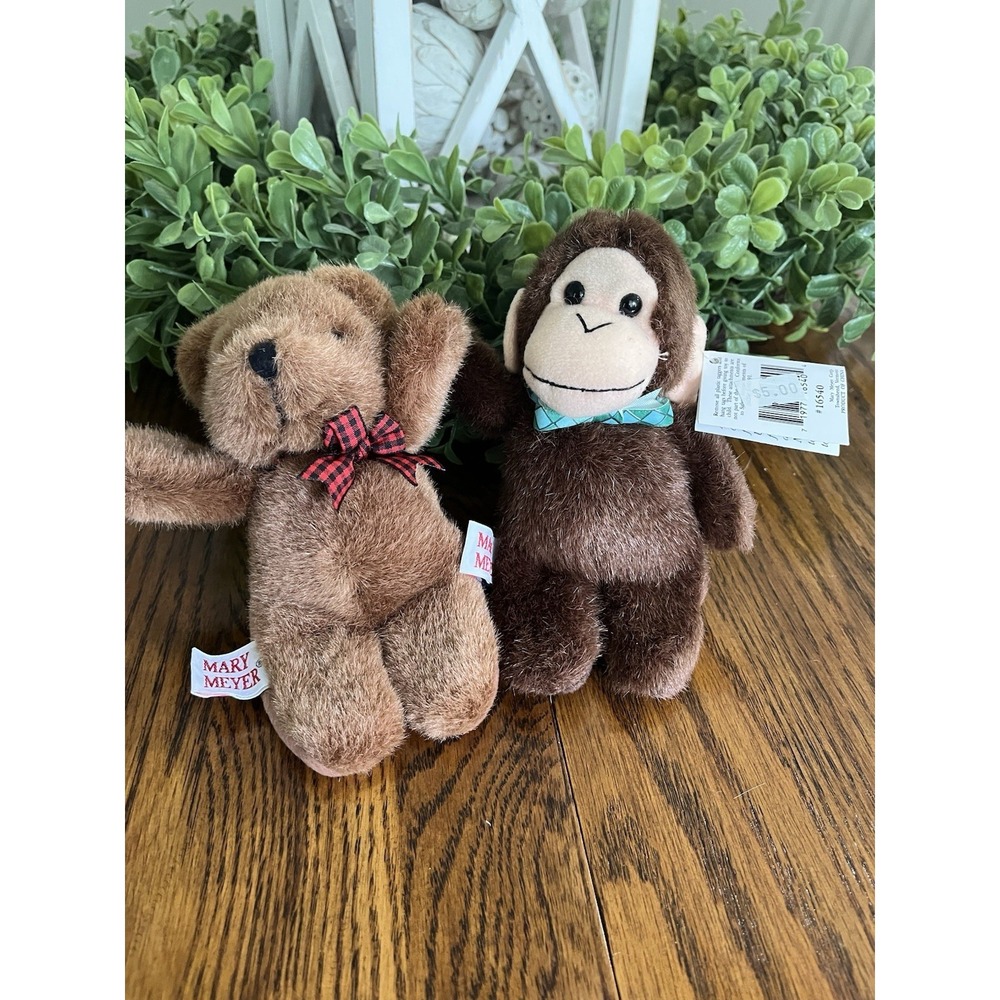 Mary Meyer Tippy Toes Finger Puppets Set of 2 Bear & Monkey Vintage Plush